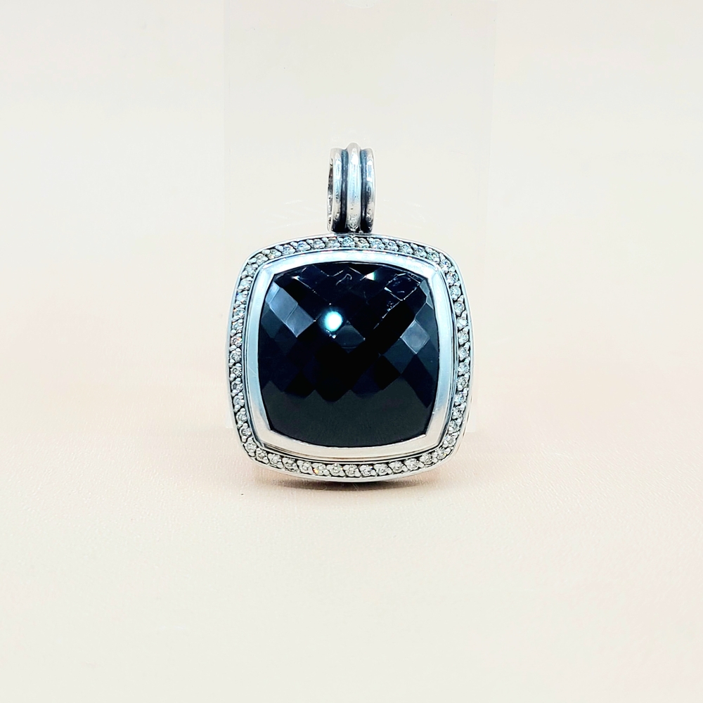 David Yurman Albion 20mm Black Onyx Diamond Pendant Enhancer  - Picture 2 of 9